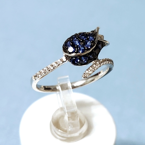 Tulip Flower Sapphire Sterling SILVER Ring size 6.5 - Picture 4 of 9